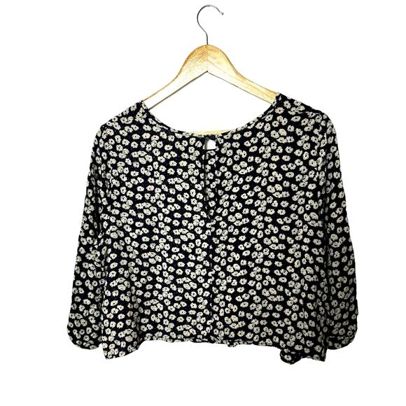 Anthropology Pins & Needles Floral Top Womens Black Flowy Boho Coquette Pretty - Picture 2 of 9